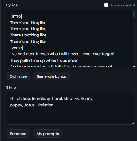 Lyrics and Style filled in